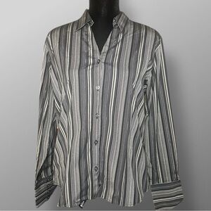 Eddie Bauer Women’s L Black Silver Striped Stretch Button Down Shirt